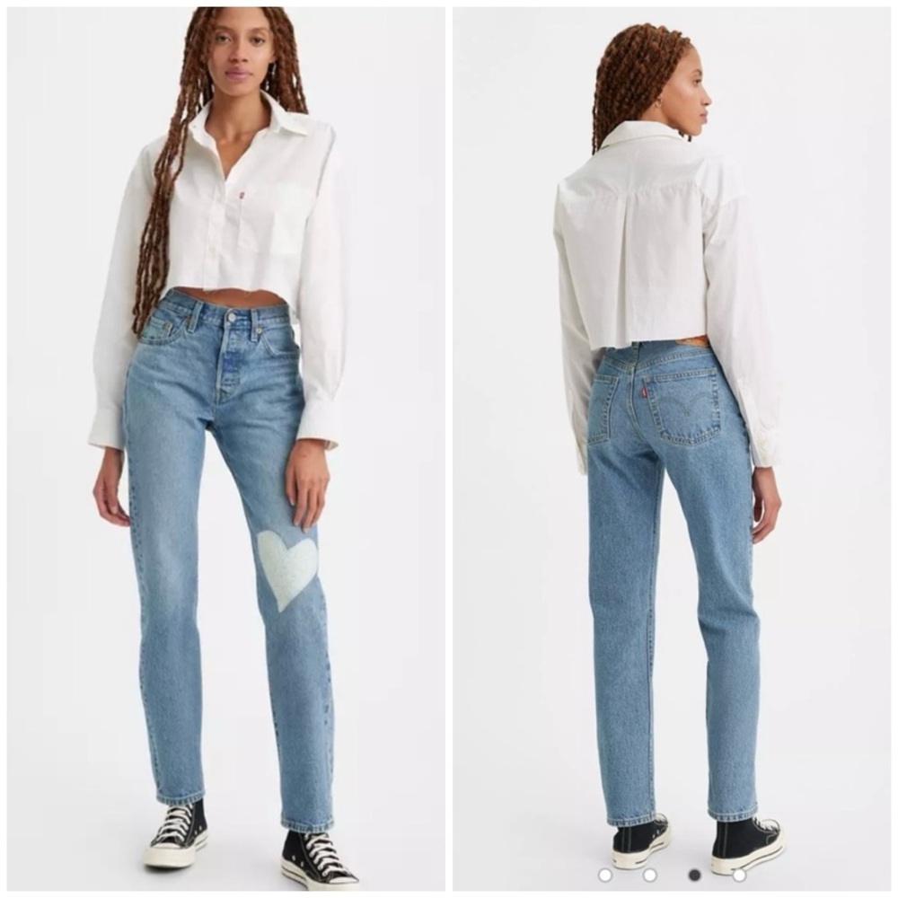 Levi's Light Blue Straight Leg Jeans with Heart Patch